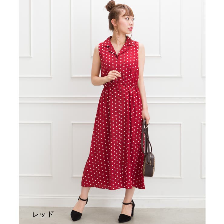 ドットオープンカラーノースリーブワンピース | SpRay | 詳細画像4 