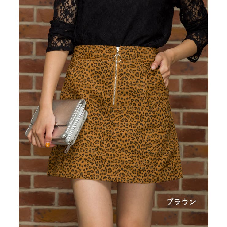 ヒョウ柄ZIP台形ミニスカート[品番：SPRW0004969]｜SpRay（スプレイ 
