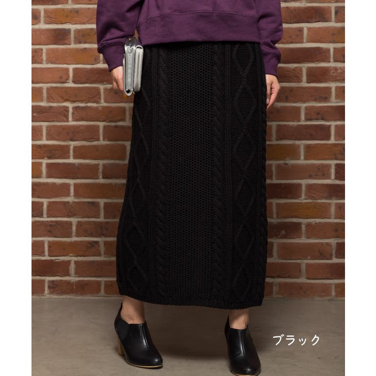 ケーブルニットロングタイトスカート[品番：SPRW0004972]｜SpRay