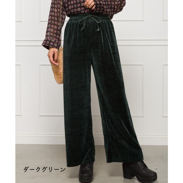 ダークグリーン | ベロアワイドパンツ | SpRay