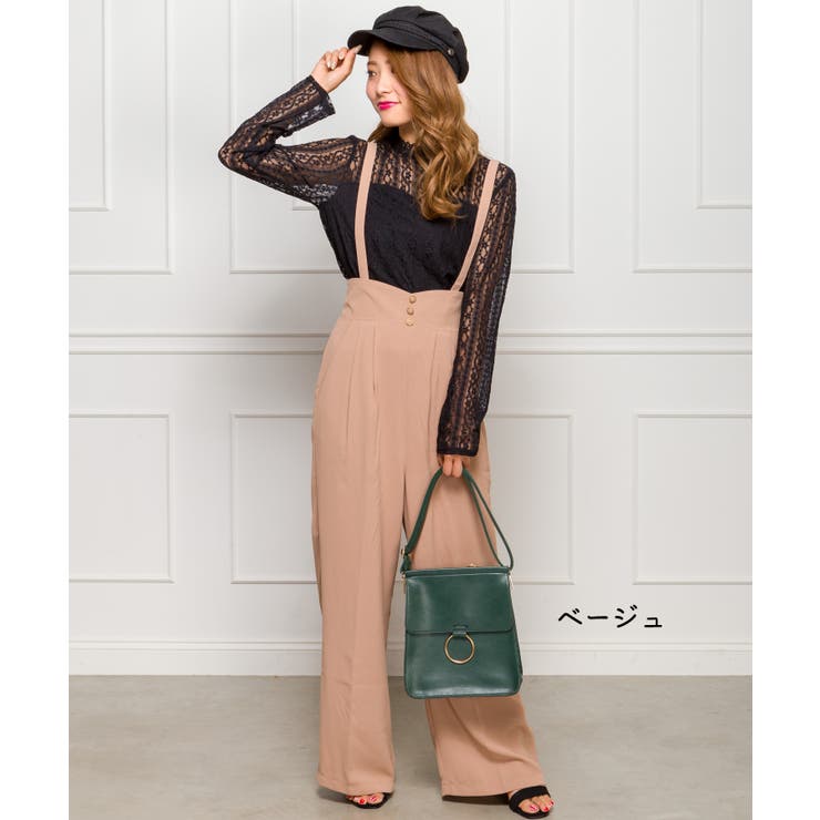 サスペンダー付ハイウエストワイドパンツ[品番:SPRW0004875 サスペンダー付ハイウエストワイドパンツ[品番:SPRW0004875