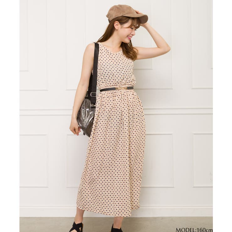 オフホワイト | 幾何学ノースリーブワンピース | SpRay