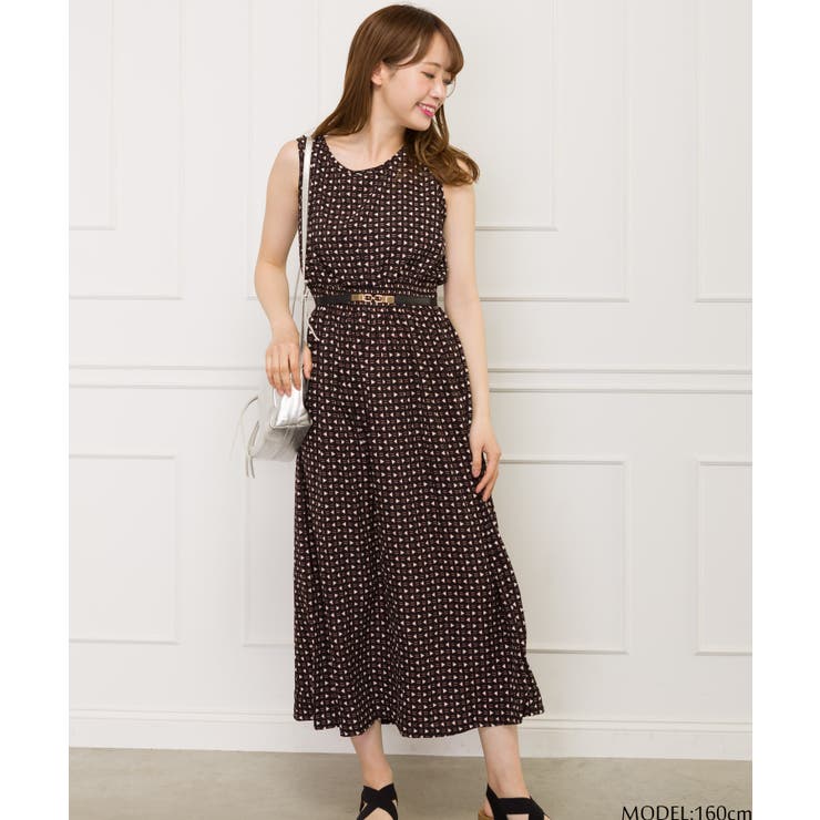 ブラック | 幾何学ノースリーブワンピース | SpRay