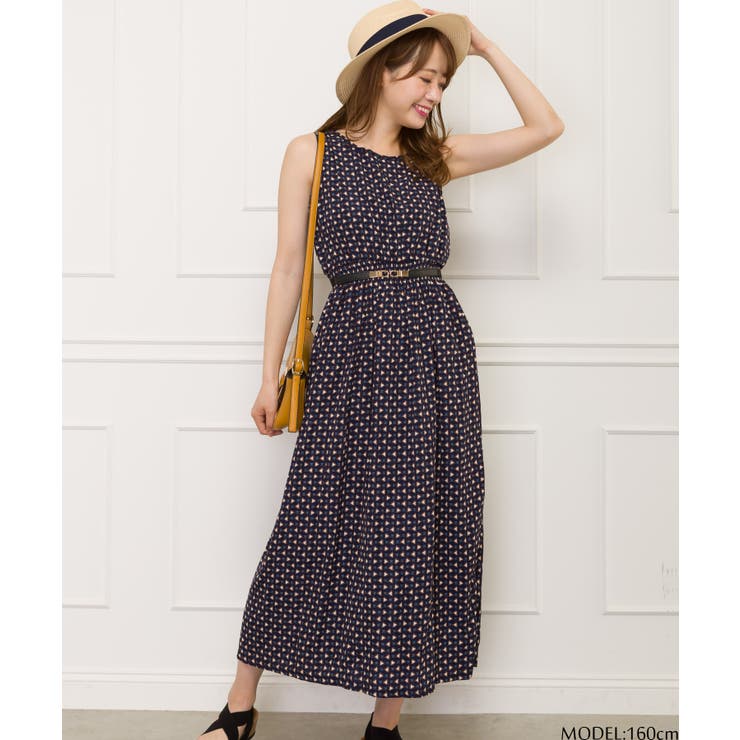 ネイビー | 幾何学ノースリーブワンピース | SpRay