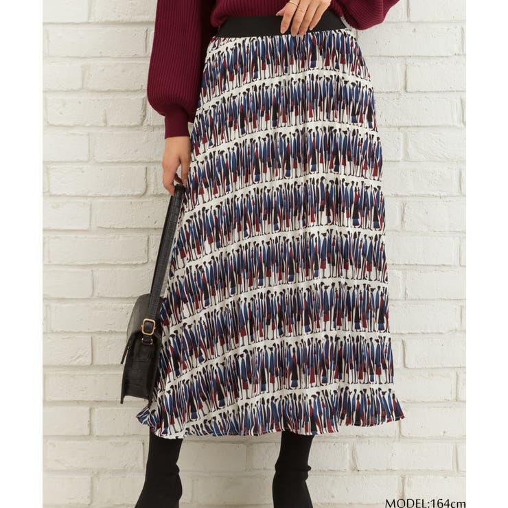 ホワイト | ピープル柄プリーツスカート | SpRay