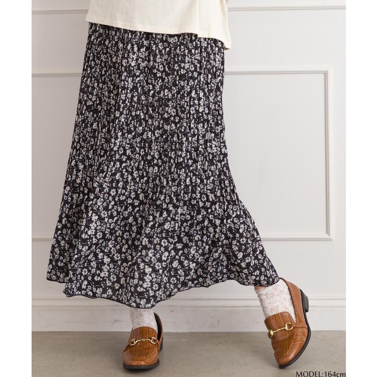 ブラック | 花柄プリーツスカート | SpRay