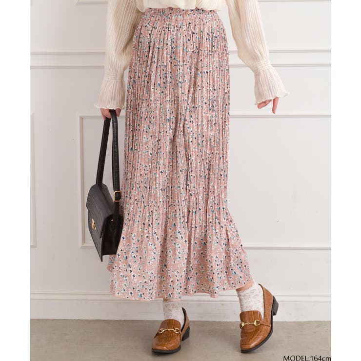 ベージュ | 花柄プリーツスカート | SpRay