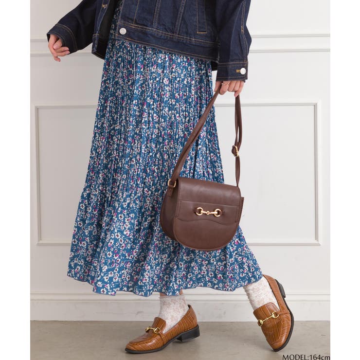 ブルー | 花柄プリーツスカート | SpRay