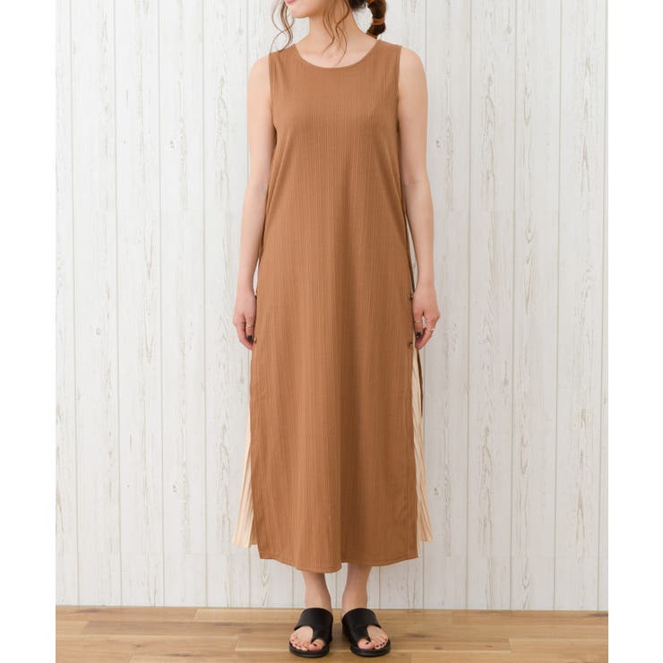 サイドプリーツノースリーブロングワンピース[品番：SPRW0007944