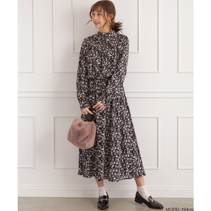 ブラック | 花柄プチハイワンピース | SpRay