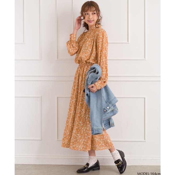 オレンジ | 花柄プチハイワンピース | SpRay