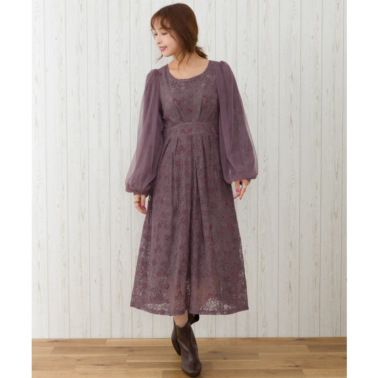 袖チュールレースワンピース[品番：SPRW0008105]｜SpRay（スプレイ）の