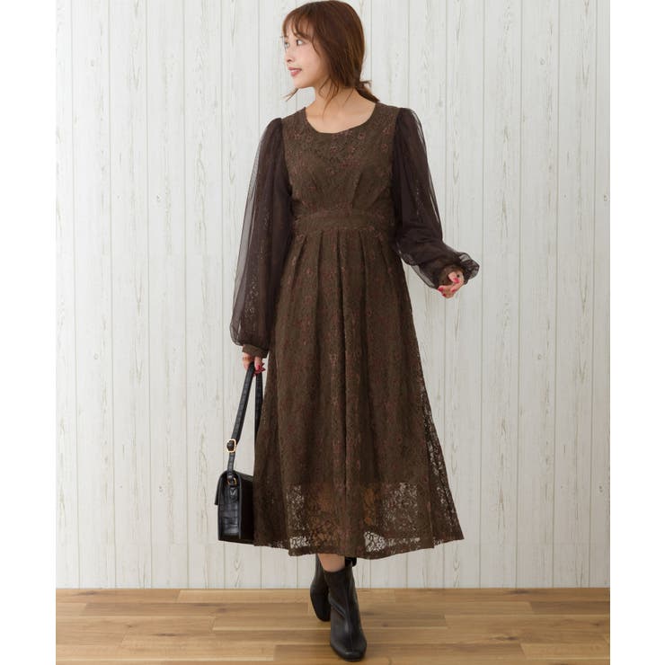 袖チュールレースワンピース[品番：SPRW0008105]｜SpRay（スプレイ）の