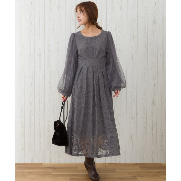 袖チュールレースワンピース[品番：SPRW0008105]｜SpRay