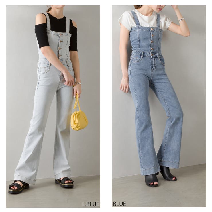 ストレッチDENIMフレアサロペット[品番：SPRW0008625]｜SpRay 