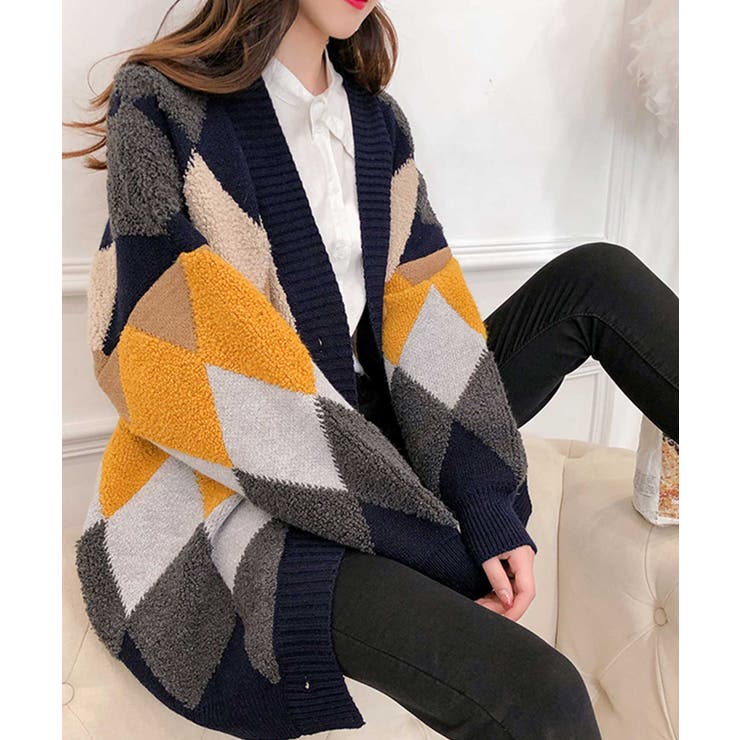 ボアアーガイルカーディガン[品番：SPRW0008876]｜SpRay（スプレイ）の