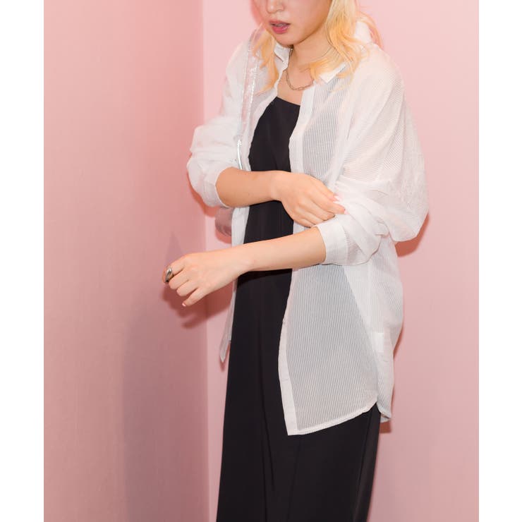 シアーストライプシャツ シアーストライプオーバーシャツ(1 LIGHT BEIGE): : メンズ