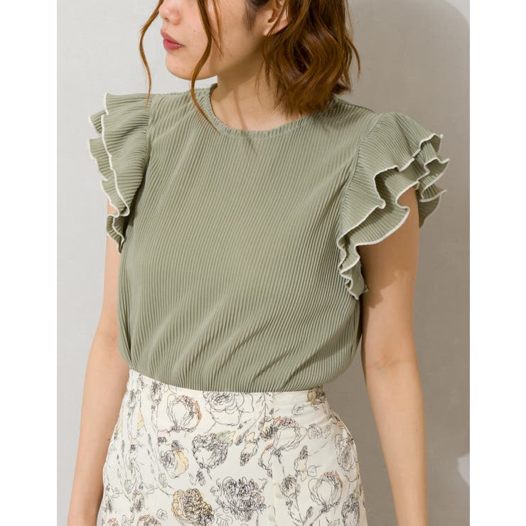ライトグリーン | カットプリーツ袖フリルノースリーブ | SpRay