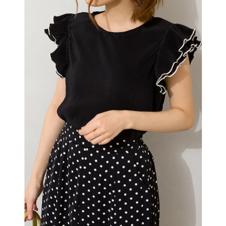 ブラック | カットプリーツ袖フリルノースリーブ | SpRay