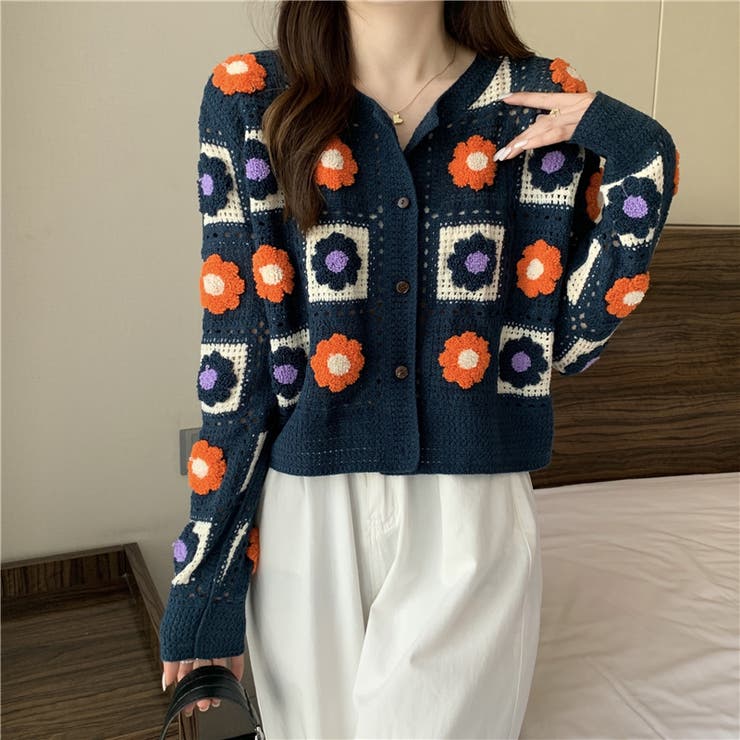 モチーフ柄かぎ針カーディガン[品番：SPRW0009091]｜SpRay（スプレイ