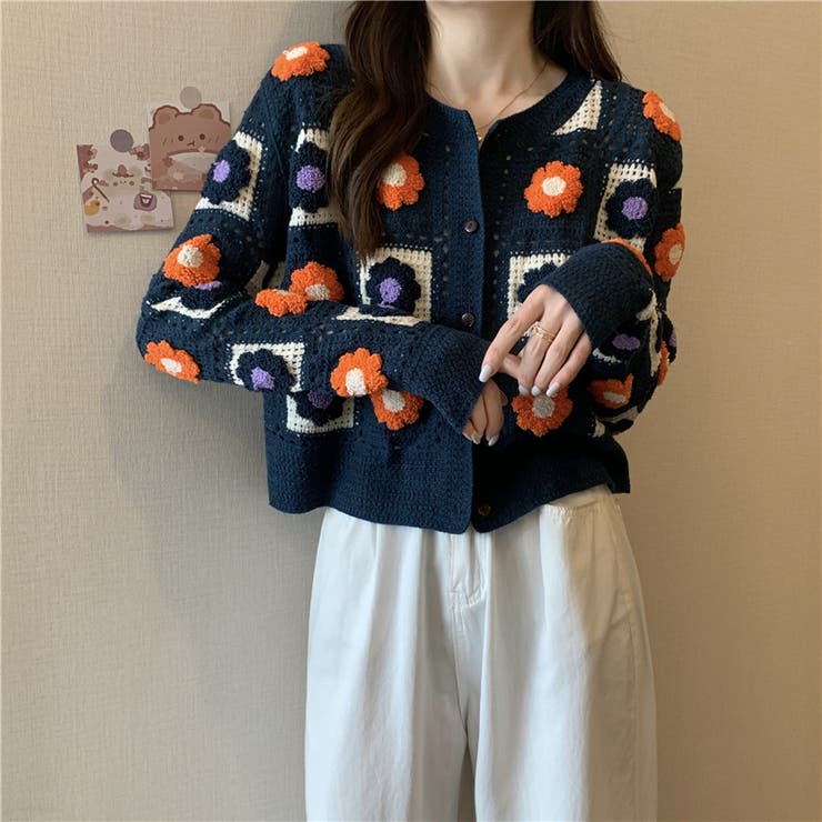 モチーフ柄かぎ針カーディガン[品番：SPRW0009091]｜SpRay（スプレイ