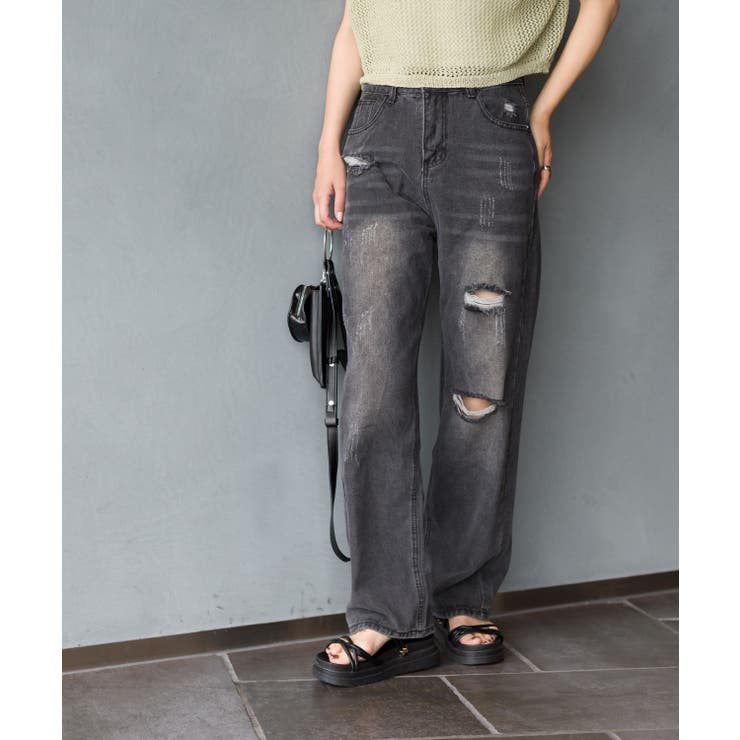 ブラック | ブロークンデニムストレート | SpRay