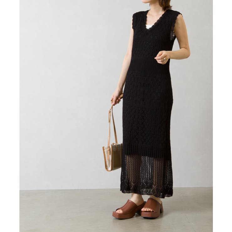 すかしニットノースリーブロングワンピース[品番:SPRW0009210 すかしニットノースリーブロングワンピース[品番:SPRW0009210