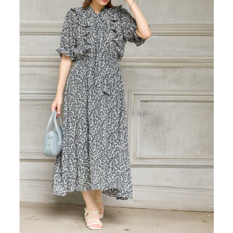 花柄ボウタイフリルワンピース[品番：SPRW0009282]｜SpRay（スプレイ