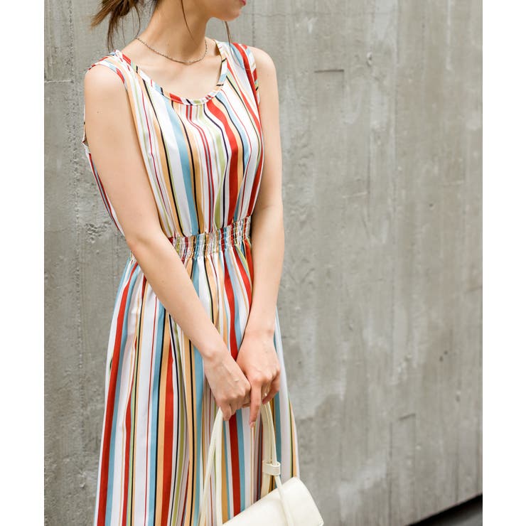 kate spade】爽やか♪ マルチカラーストライプワンピース