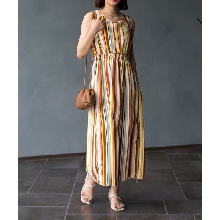 ESTNATION マルチストライプワンピース マルチストライプワンピース【接触冷感・UVカット】 A/C DESIGN