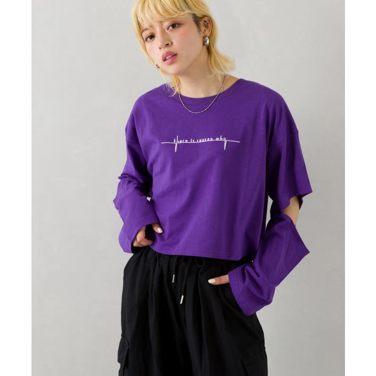 ロゴ刺繍肘あきロングTシャツ[品番：SPRW0009358]｜SpRay