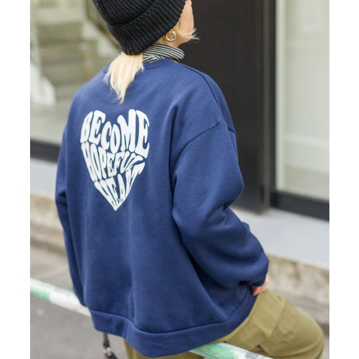 正規品♡裏毛スウェット♡ロゴ上下セット♡ネイビー BEAMS HEART（ビームス ハート）裏毛 エンブレム クルーネック