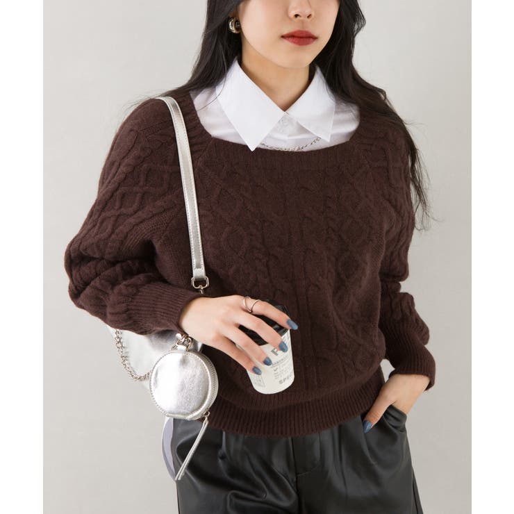 ケーブルスクエアネックニット[品番：SPRW0009469]｜SpRay（スプレイ