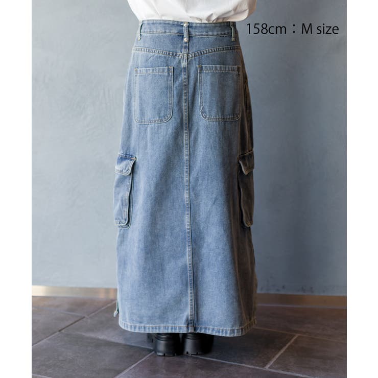 【MUCENT♥] ロングカーゴリアバンディングデニムスカート agnes b.｜To b. by agnes b. x RED CARD TOKYO Denim Long SK