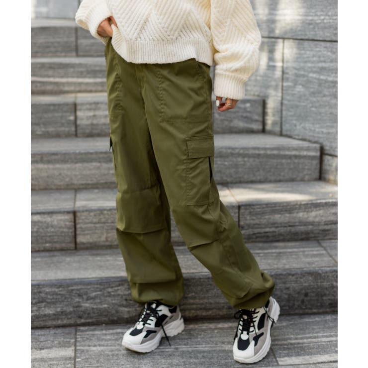 スナップボタンタックカーゴパンツ EPNK】Snap button tuck cargo pants / スナップボタンタック