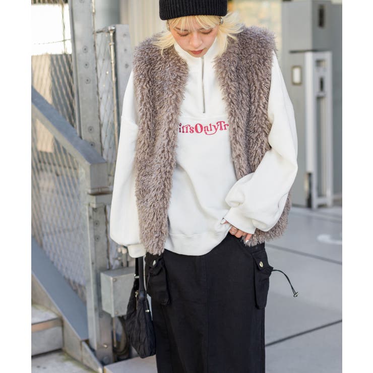 QUNG Hoodie Logo Fur Vest フード付きファーベスト（ファー