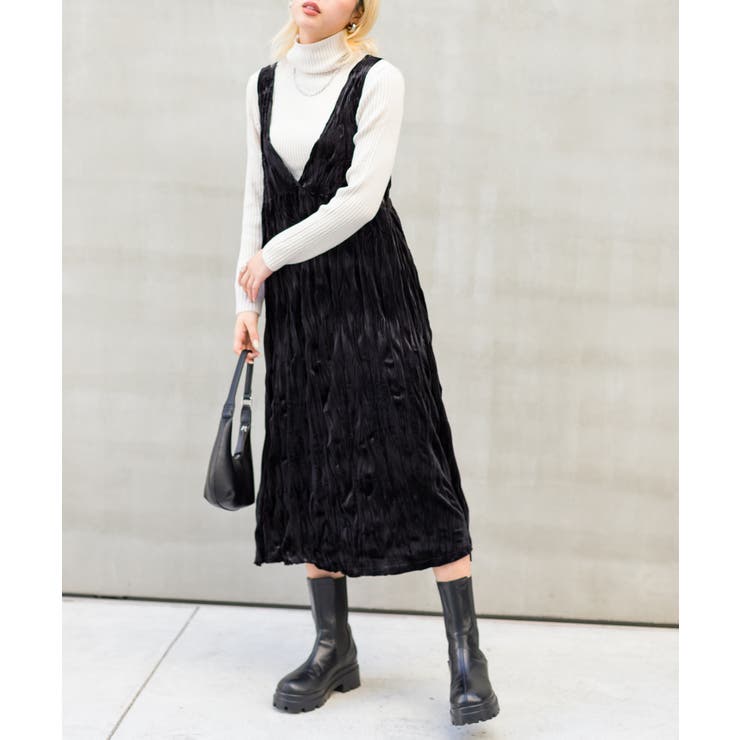 walance ベロアキャミワンピ　スミクロ walance ベロアキャミワンピ スミクロ ベロアクリンクルキャミ