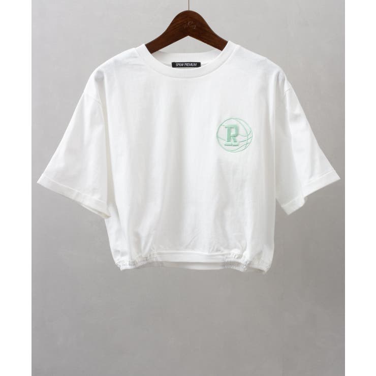 オフホワイト | バスケロゴ刺繍クロップドTシャツ | SpRay