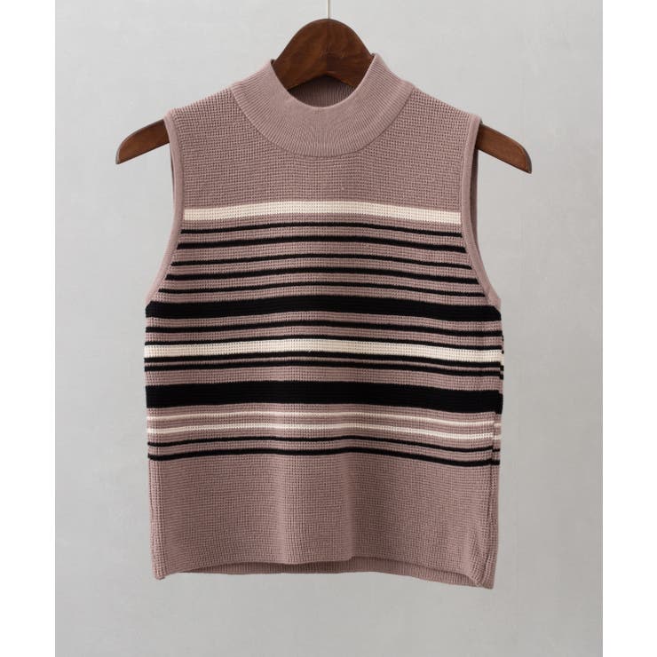 グレイッシュベージュ | マルチボーダーハイネックタンク | SpRay