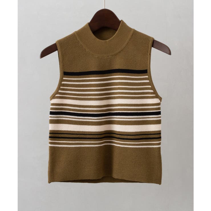 カーキ | マルチボーダーハイネックタンク | SpRay