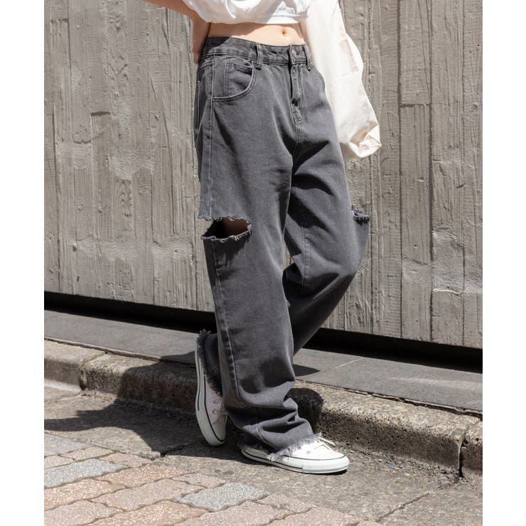 サイドブロークンストレートデニムパンツ[品番：SPRW0009737]｜SpRay