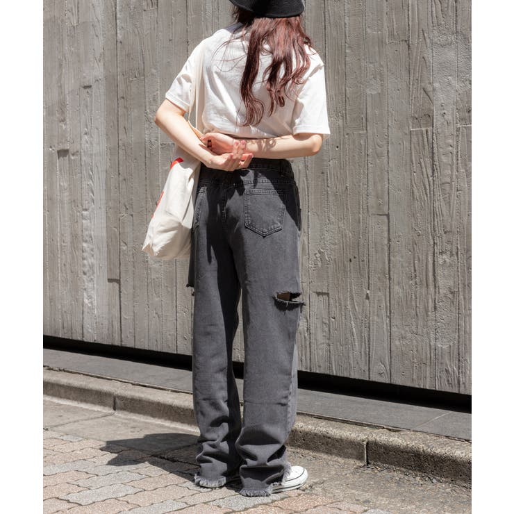 サイドブロークンストレートデニムパンツ[品番：SPRW0009737]｜SpRay