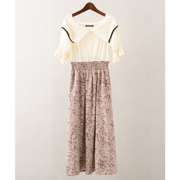 花柄ラッフルドッキング5分袖ワンピース[品番：SPRW0009652]｜SpRay