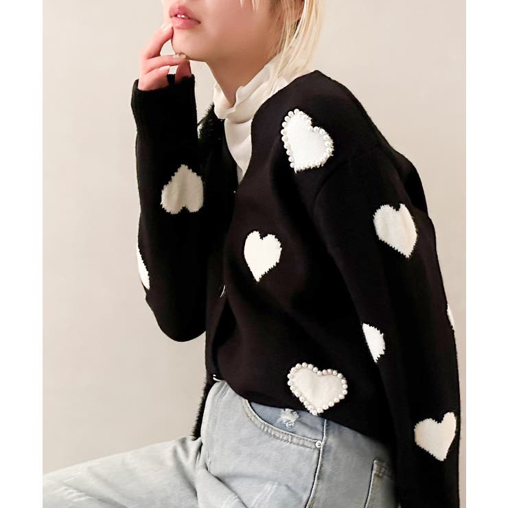 カーディガン ハートJQハーフZIP「韓国ファッション」 レディース カーディガン ハート刺繍Wジップショートニットカーデ