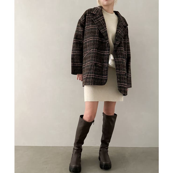 【新品】魅了のバックリボンジャケット Black チェック【タグ付き】 裏キルトエコウールチェックジャケット[品番：SPRW0009963]｜SpRay