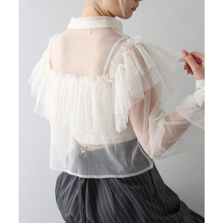 フリルスカート 、フリルキャミソールブラウス、チュールブラウス3点セットです❣ Aletta vita トップス ブラウス フロッキードット フリル