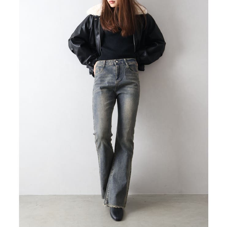 すそフリンジストレッチデニムフレアパンツ | SpRay | 詳細画像35 