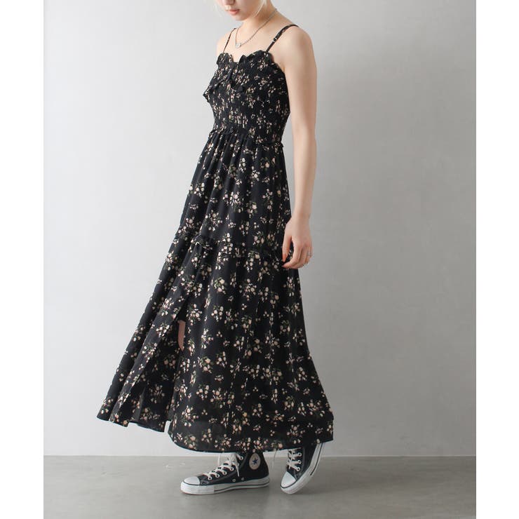 CHICWISH(シックウィッシュ)｜花柄シャーリングキャミワンピース CHICWISH(シックウィッシュ)｜花柄シャーリングキャミドレス