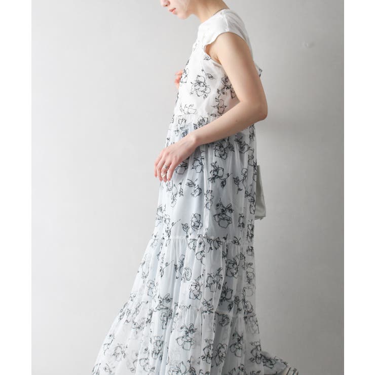 BCBG MAXAZRIA プリーツ ティアード チュール 花 ワンピース セール】 チュールプリーツワンピース （ミニ丈・ひざ丈