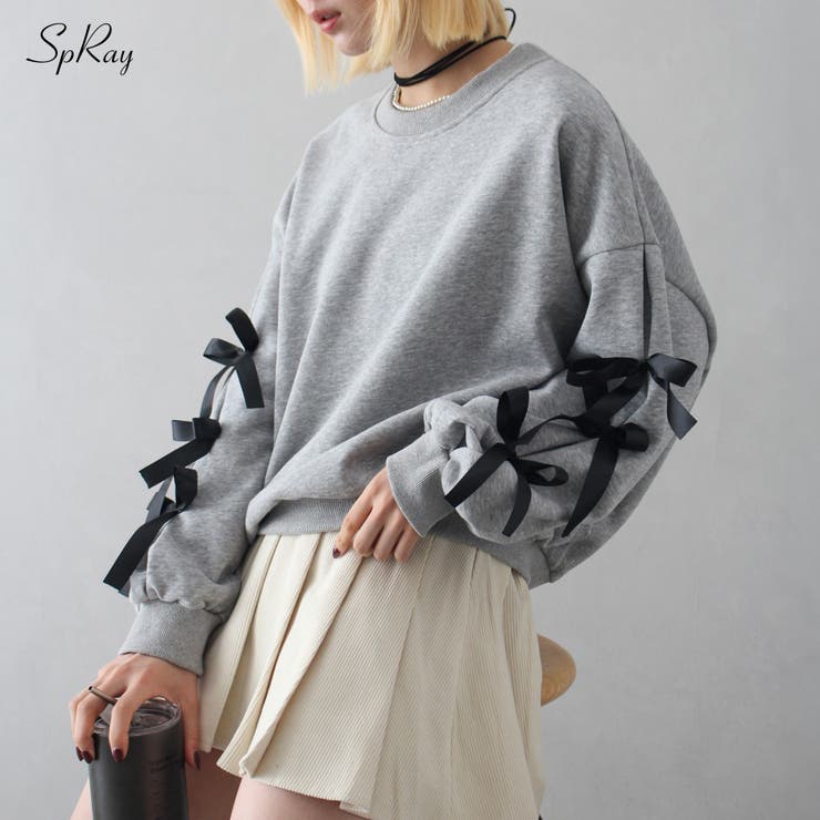 裏起毛袖リボンスウェット[品番：SPRW0010361]｜SpRay（スプレイ